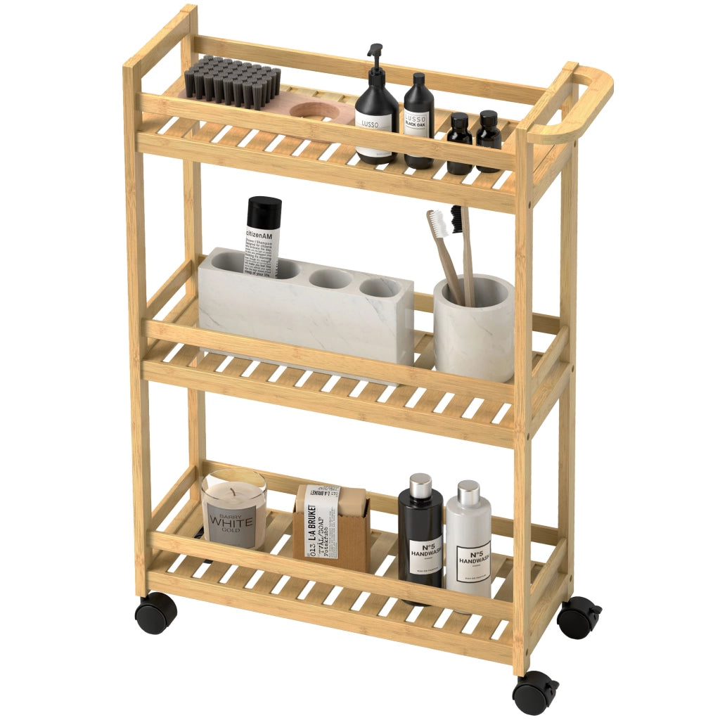 Carrello da cucina 3 ripiani ¨C Xylo ¨C bamb¨´ con protezione anti-caduta 55x20x75 cm