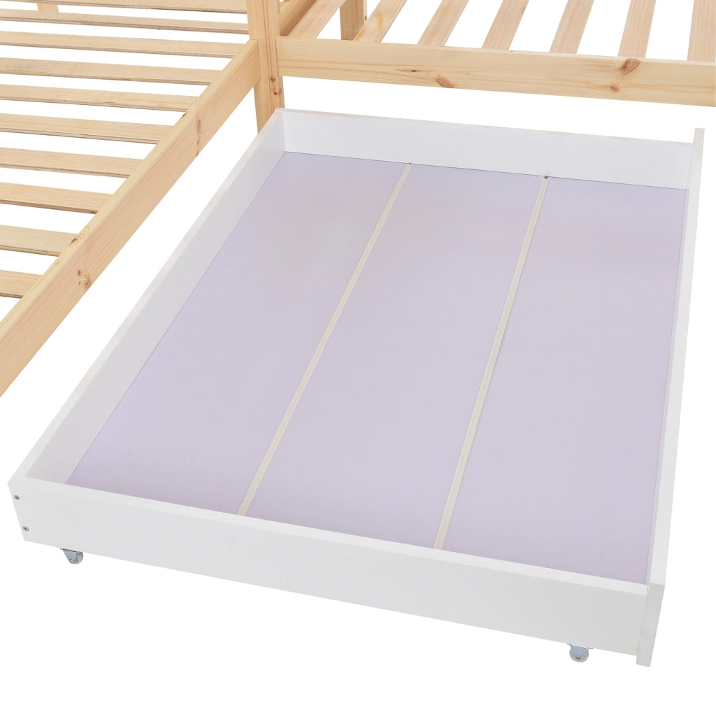 Letto a casetta 243x208x183 cm con cassetto e ripiani in legno naturale