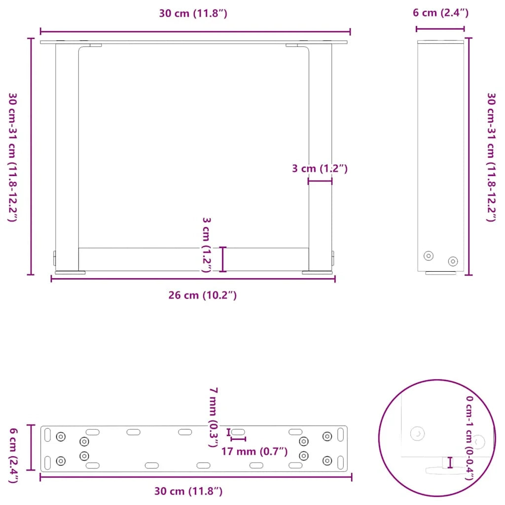 Set di 2 gambe per tavolino a forma di U 30 x 30 cm con piedini regolabili design moderno in acciaio antracite 02_0057370