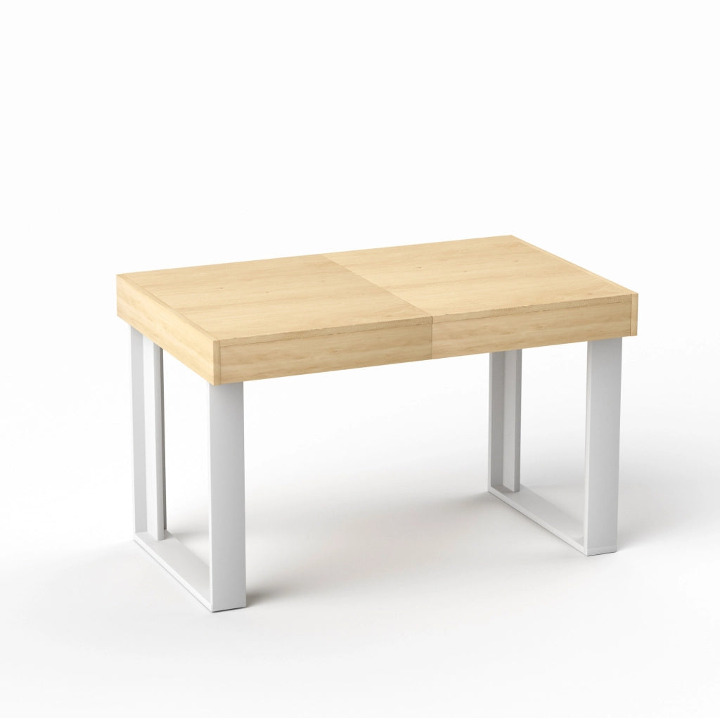 Tavolo da pranzo allungabile 120-160 cm per 8 persone in pannello truciolare naturale e bianco