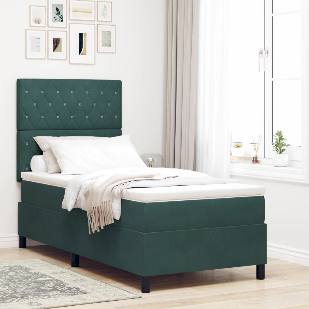 Letto a Rete con Materasso e LED Verde Scuro 100x200 cm Velluto