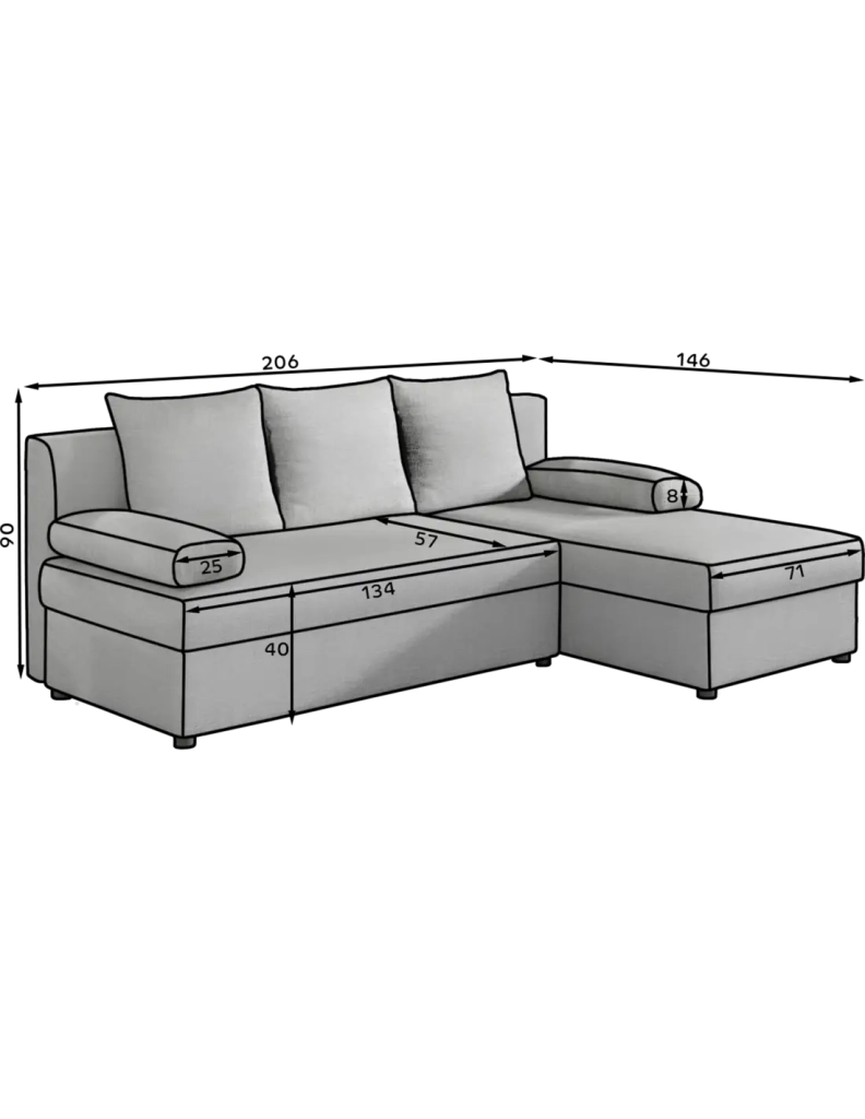 Divano ad angolo Beige 3 posti con chaise longue compatta 206x90x146cm GINA
