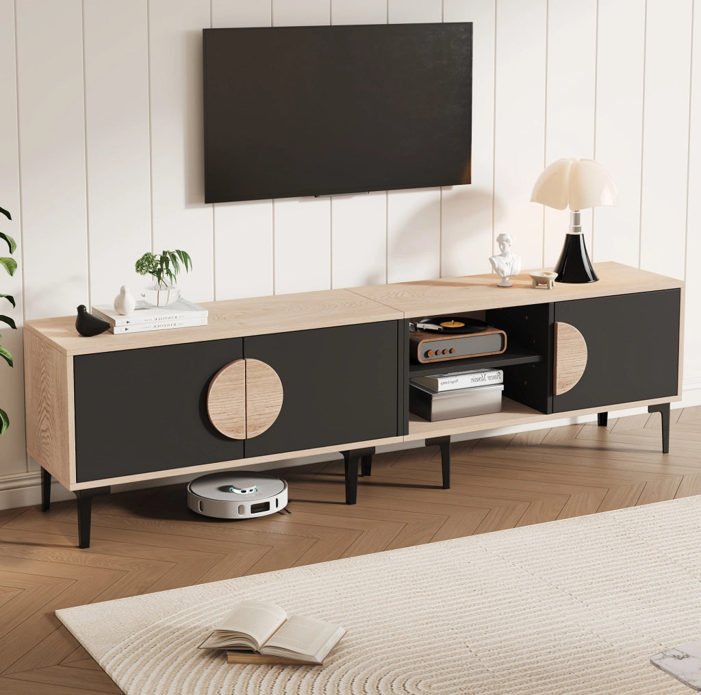 Mobile TV 180 x 35 x 49 cm; 3 ante e vani aperti; effetto rovere e nero