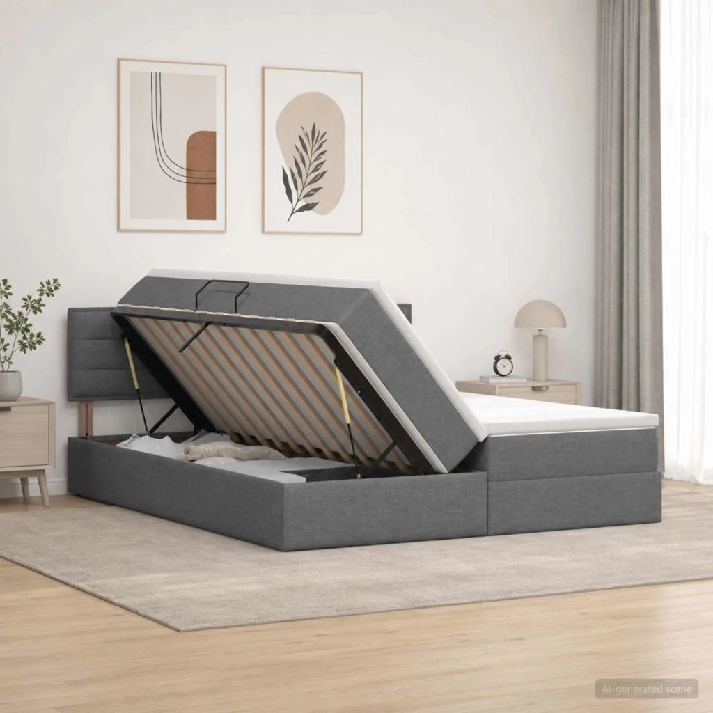 Letto con contenitore LED e materasso Grigio Scuro 200 x 200 cm 3459343