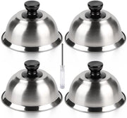 Dome di Cheeseburger in Acciaio Inox, Set di 4, Fiamme e Griglia in Acciaio Inox per la Preparazione di Cheeseburgers, Copertura di Burger con 1 Mini Chiave a Croce, 16 * 9CM