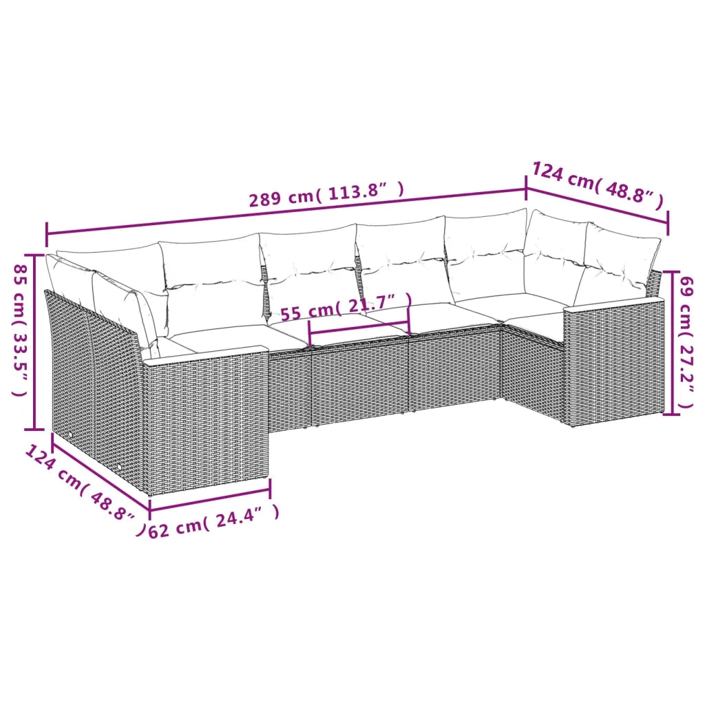 Set Divani da Giardino con Cuscini 7pz Nero Polyrattan 3226266
