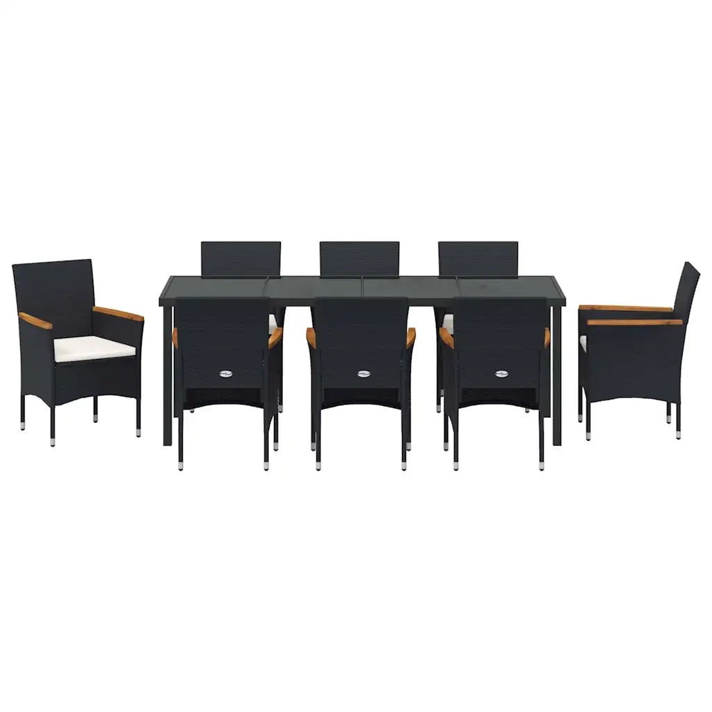 Set da Pranzo per Giardino con cuscino 9 pcs Nero polyrattan 3379757