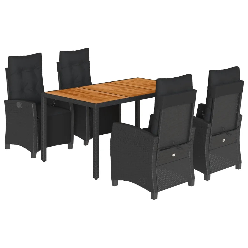 Set da Pranzo da Giardino 5 pz Nero con Cuscini in Polyrattan 3212908