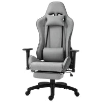 Sedia da Ufficio, Poltrona Girevole con Cuscino Rimovibile per Testa e Lombari, Funzione di Dondolo, Sedia da Scrivania Ergonomica Regolabile in Altezza con Poggiapiedi PP, 73x57x127-135 cm, Grigio