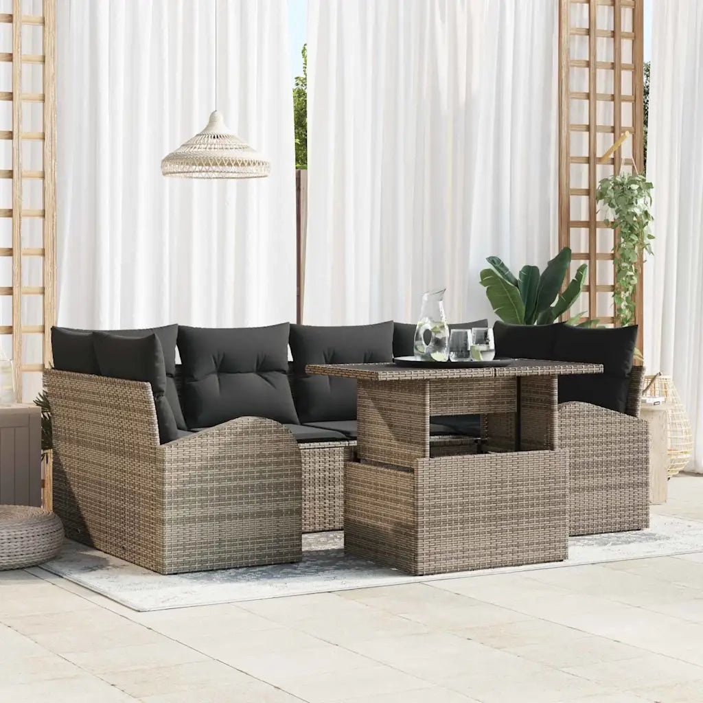 Set Divano da Giardino 7 pcs Grigio Rattan in Polipropilene