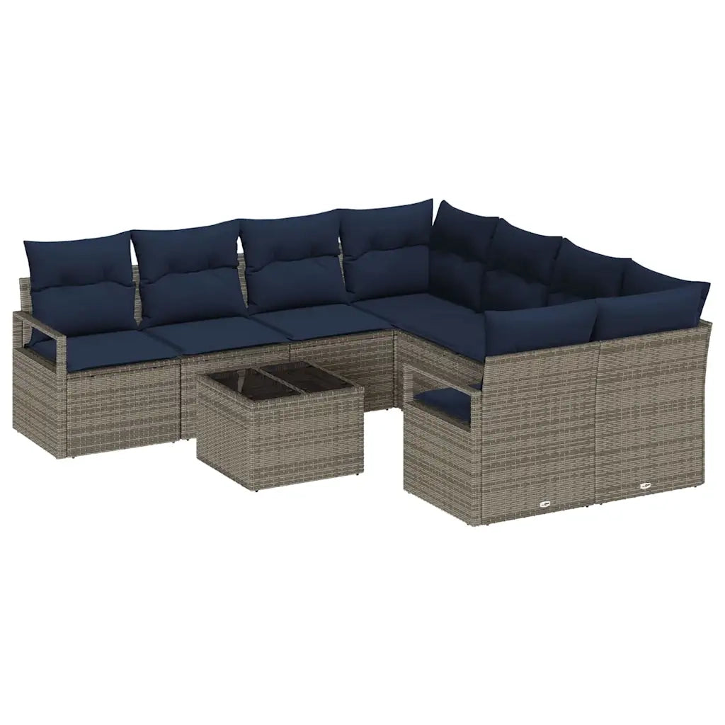 Set di divani con cuscino 9 pcs Grigio e Blu Navy polyrattan
