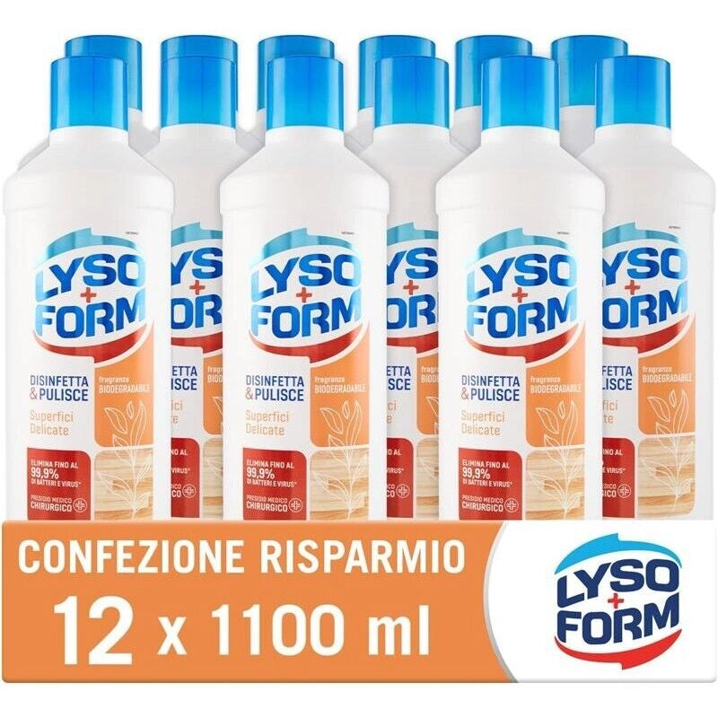 LYSOFORM LIQUIDO PER PAVIMENTI SET 12 PZ X 1,1 LT DISINFETTA E PULISCE PER SUPERICI DELICATE