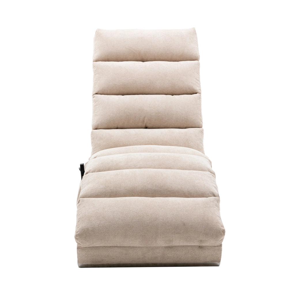 Chaise longue massaggiante 55x148x84 cm con supporto ergonomico e tasca laterale in lino beige