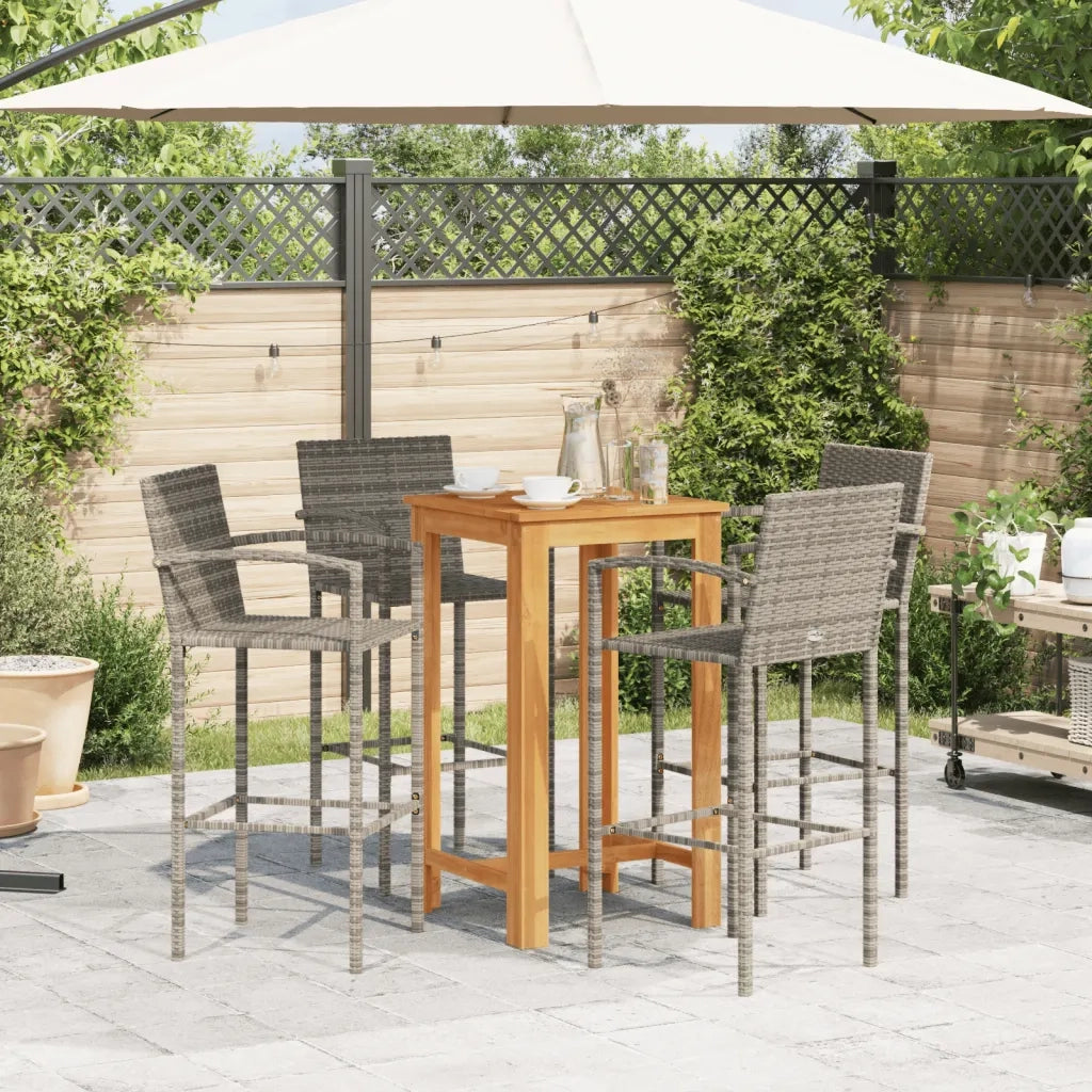Set Bar Giardino 5pz | Set Salotto da Giardino Grigio Legno Massello Acacia e Polyrattan