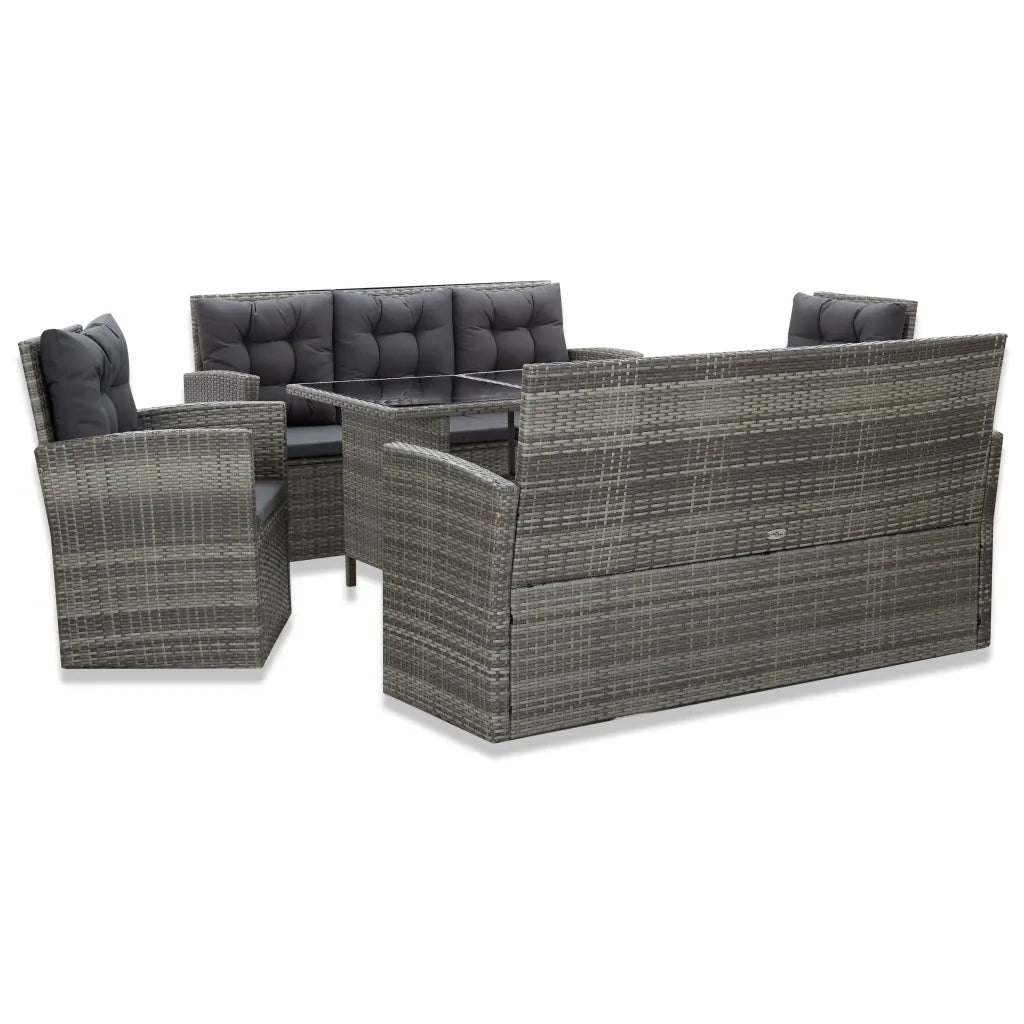Set da Pranzo da Giardino 5 pz con Cuscini in Polyrattan Grigio cod mxl 35779