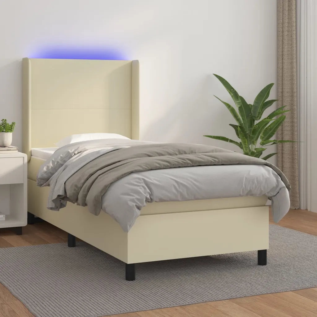 Giroletto a Molle con Materasso e LED Crema 90x200cm Similpelle  cod mxl 58860