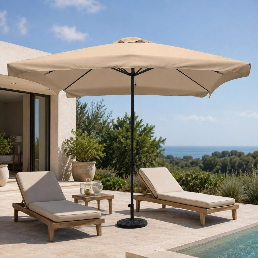 Parasole Quadrato Per Esterno Ombrellone Con Sistema A Manovella Copertura In Tessuto Poliestere Cotone Struttura Robusta In Acciaio Ideale Per Giardino Cortile Terrazza Piscina Area Living 3x3 Metri Tortora