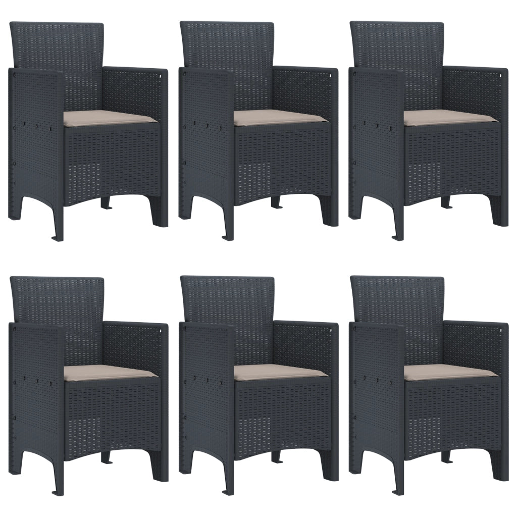Set da Pranzo da Giardino in 7 Pezzi con Cuscini Antracite Polyrattan