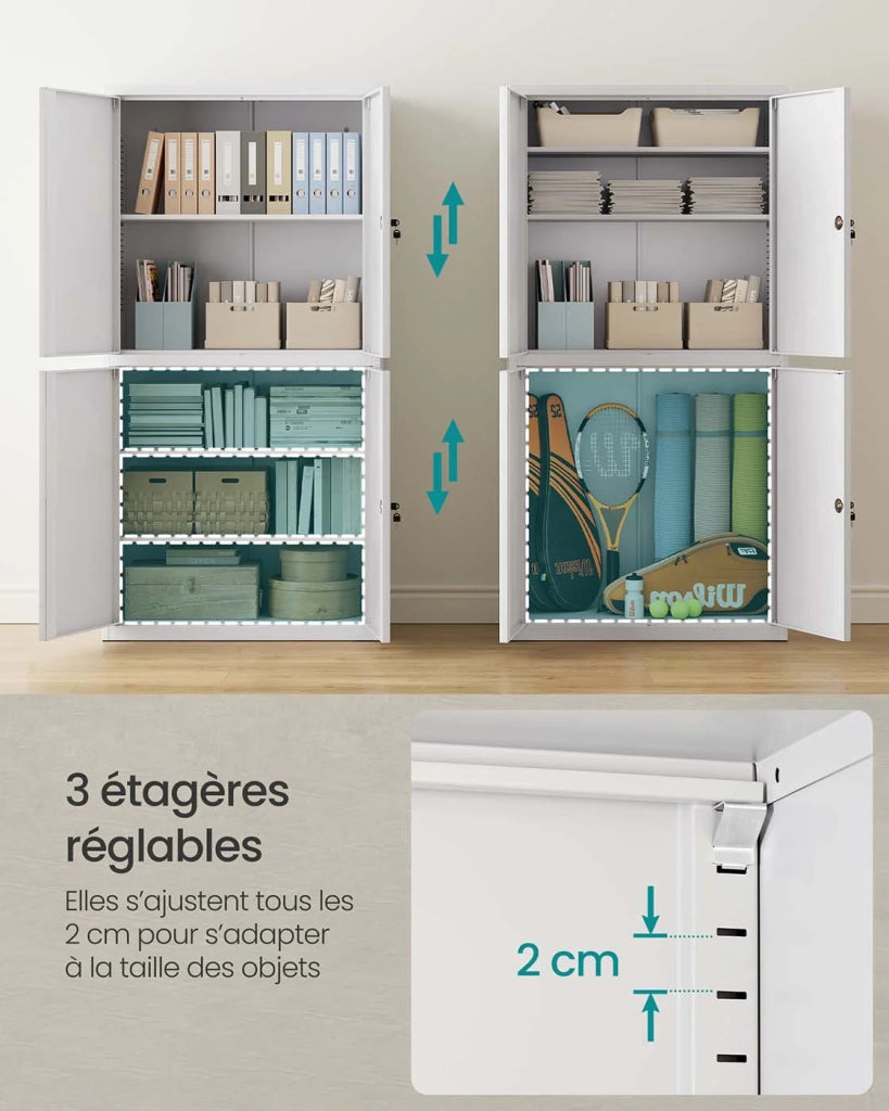 Mobiletto da garage a 5 ripiani con 4 ante mobiletto da ufficio 40 x 80 x 180 cm 2 serrature ripiani regolabili metallo grigio 12_0003980