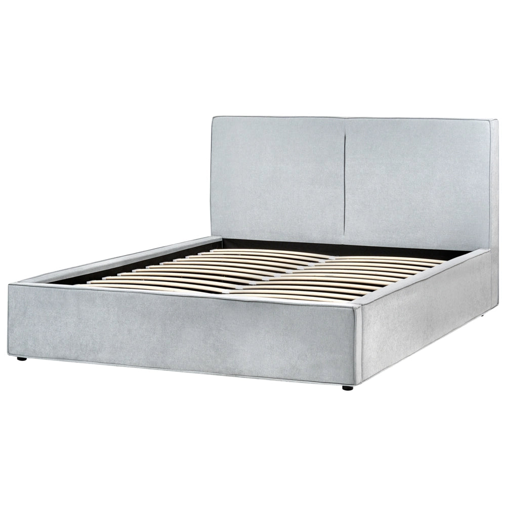 Letto matrimoniale a doghe con contenitore rete a doghe tessuto di ciniglia azzurro 160 x 200 cm camera da letto moderna