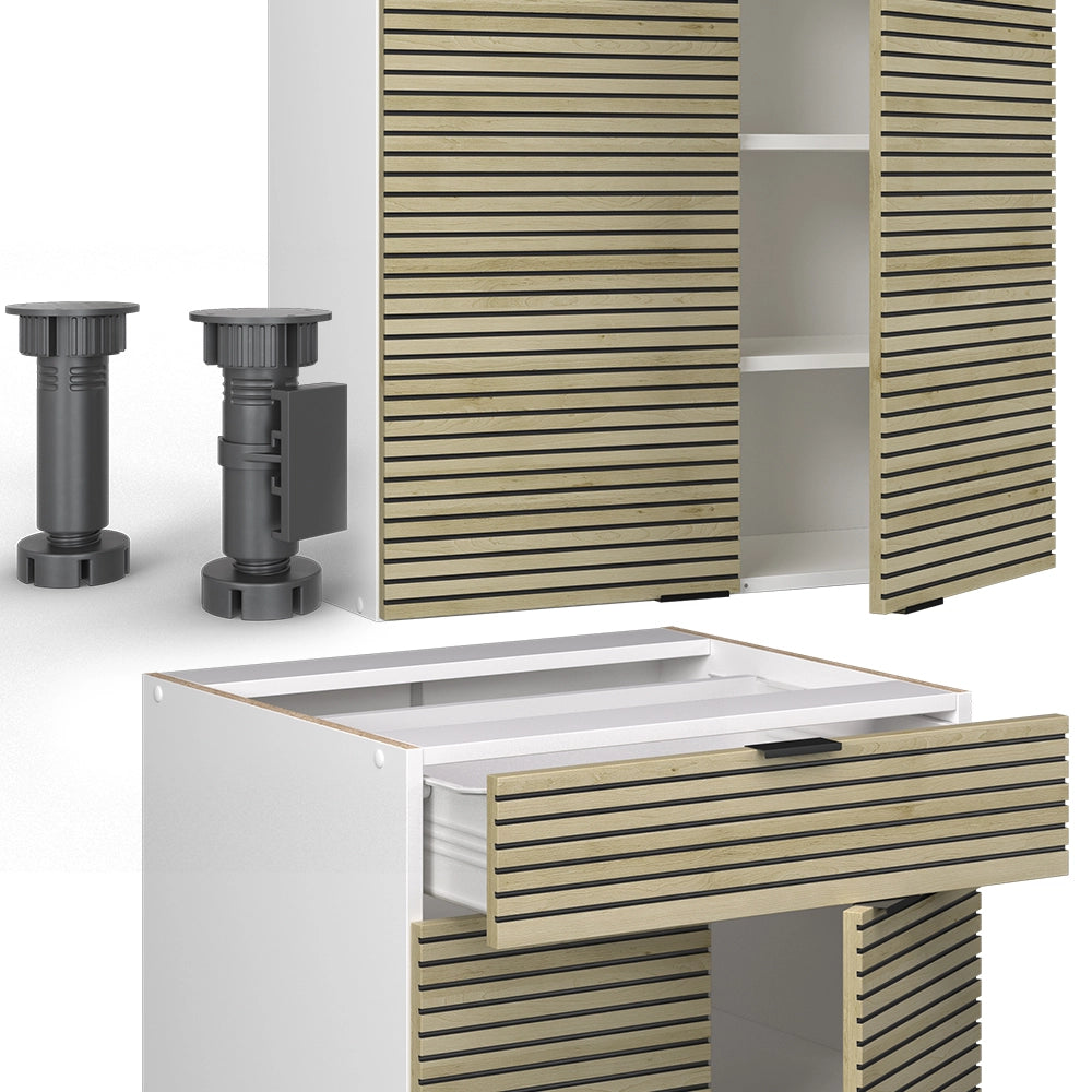 Cucina completa Fame-Line Pannello in quercia/Bianco 140 cm, PL Marmo Vicco