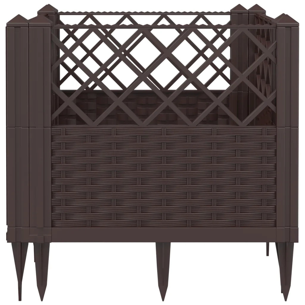 Fioriera | Cassetta per fiori | Vaso da Giardino con Picchetti Marrone 43,5x43,5x43,5 cm PP
