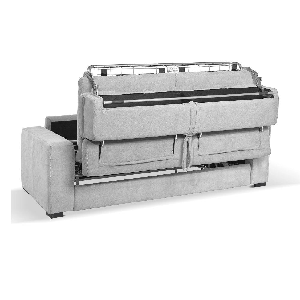 Divano letto Crien 3 posti poggiatesta reclinabili colore Luna 19 grigio chiaro piedini quadrati