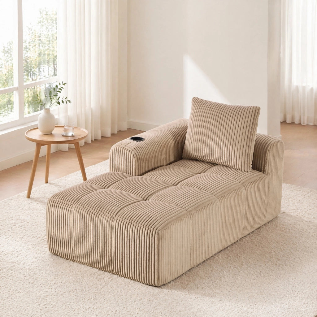 DIVANO Compatto 158x93x61 cm in Corduroy Khaki con tasche laterali e portabicchieri