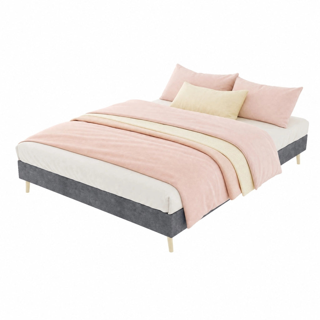 Letto matrimoniale 140x200 cm in velluto Dutch grigio, struttura robusta con spazio contenitore sotto il letto