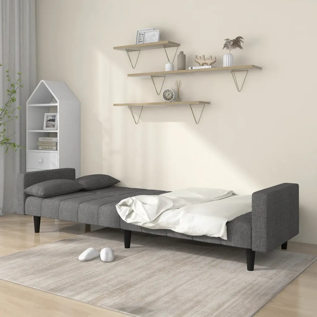 Divano letto | Sof¨¤ letto | Letto singolo a 2 Posti con 2 Cuscini Grigio Chiaro in Tessuto