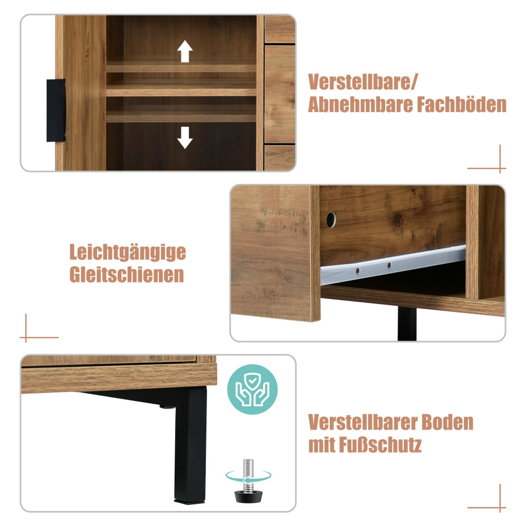 Cassettiera con 2 Ante e 3 Cassetti con Ripiano Regolabile; Stile Industriale; in Pannelli; Rovere Scuro; 120??40??76 cm