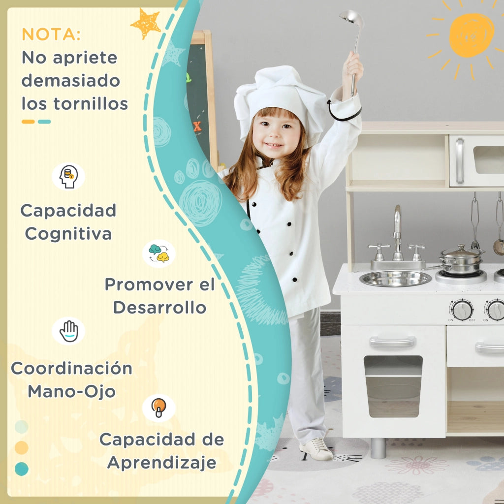 Cucina Giocattolo per Bambini in Legno con Lavello e Accessori ¨C zephmum ¨C 74x30x81 cm Bianco
