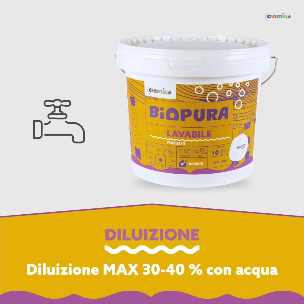 Superpittura lavabile traspirante interni alta copertura linea biopura cromika *** formato 10 lt, confezione 1