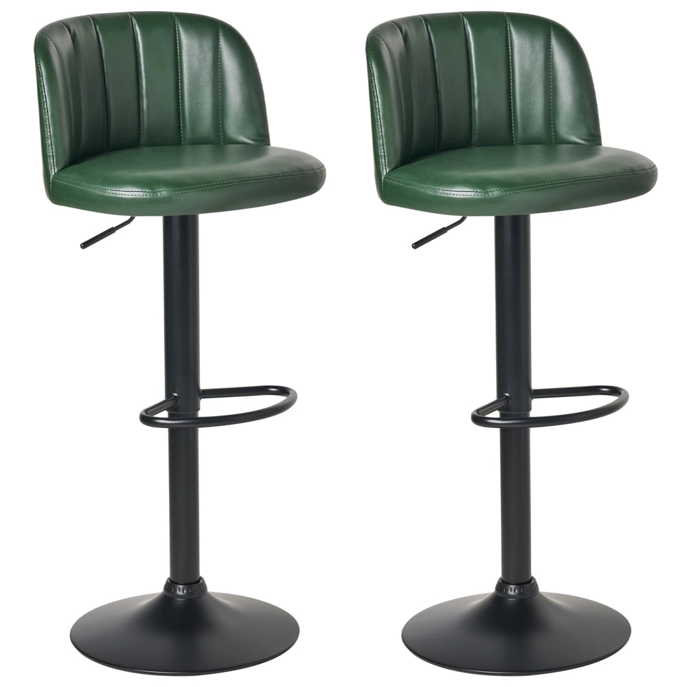 Set di 2 sgabelli rivestiti in ecopelle verde scuro stile retrò