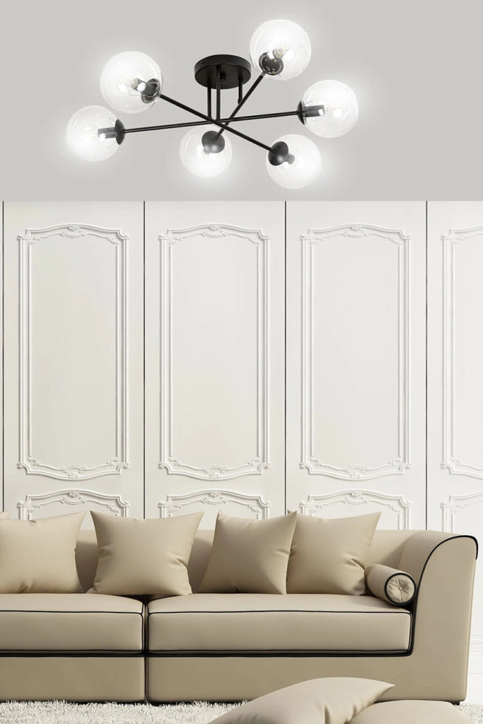 Plafoniera soffitto Emibig Brendi 6xE14 nera vetro trasparente