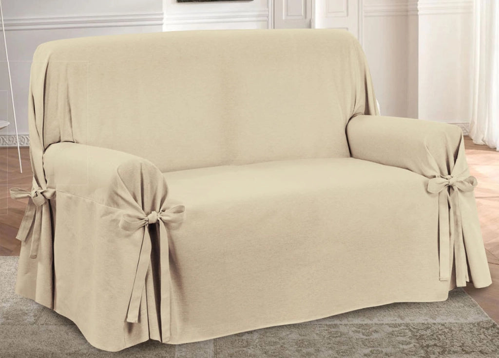 Copridivano Fodera Telo Protezione Divano Con Laccetti Fiocco Disegno Prezioso - Poltrona - Beige