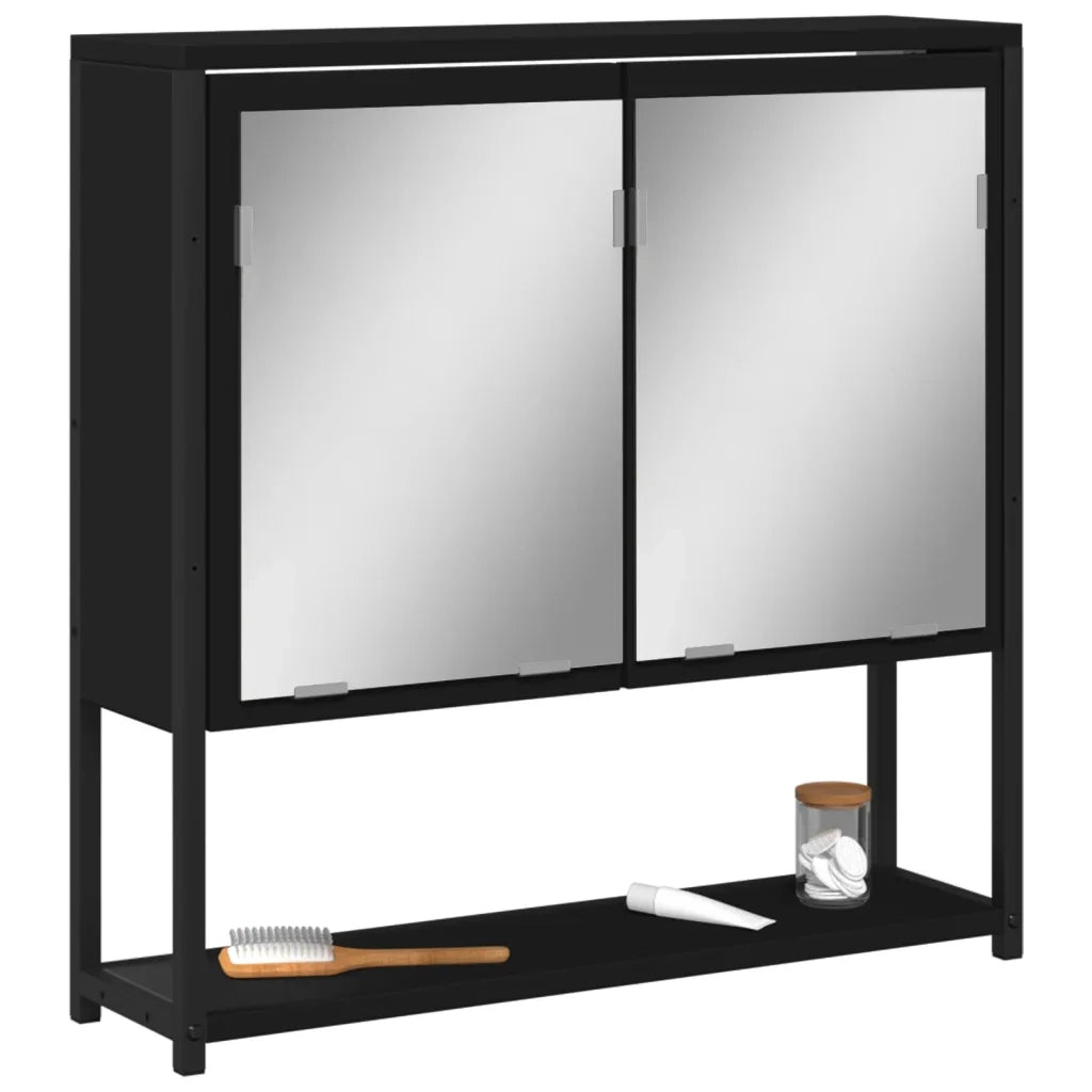 Mobile da Bagno | Armadio da bagno con Specchio Nero 60x16x60 cm Legno Multistrato