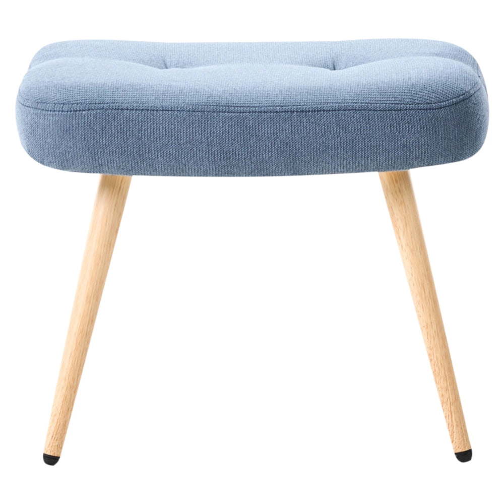 Poltrona Wingback con poggiapiedi in tessuto blu stile retrò con bottoni