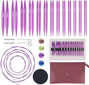 Set di aghi da cucire a forma rotonda 40 pezzi - Aghi da cucire intercambiabili in lega di alluminio - Cavi 40/60 cm - Borsa di stivaggio - Accessori per principianti/professionisti