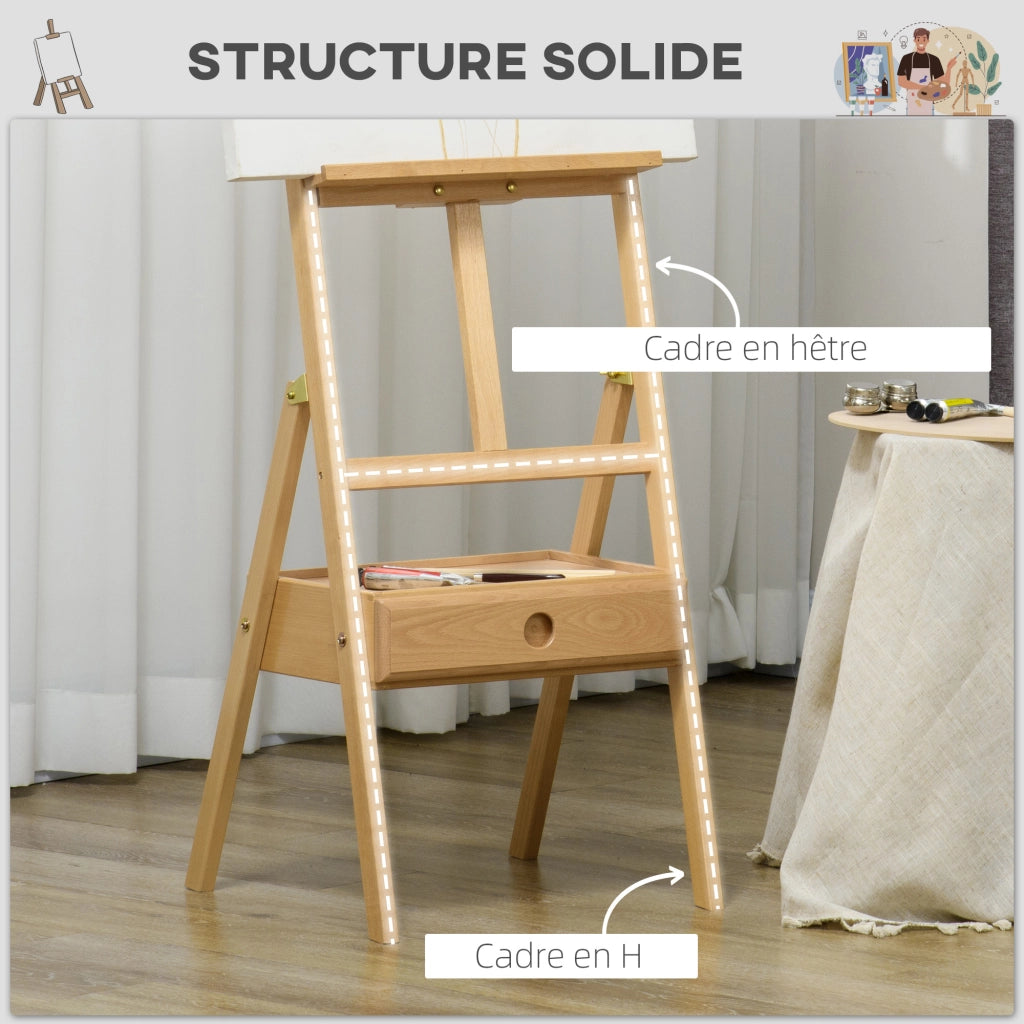 Cavalletto da Pittura in Legno ¨C Xylo ¨C con Cassetto Integrato, Altezza Regolabile fino a 92 cm, Naturale