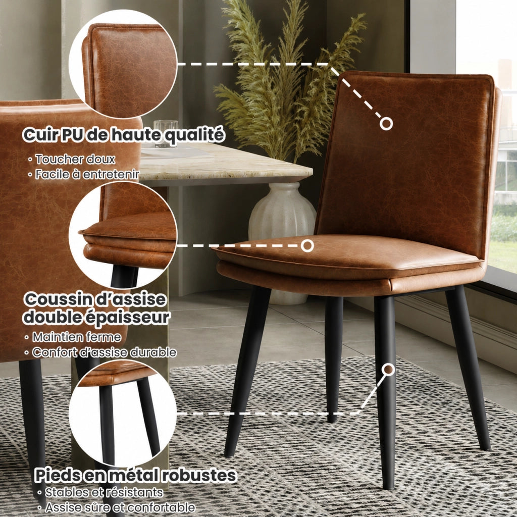 Set di 6 sedie da pranzo 49x57x84 cm con seduta a doppio strato in PU marrone