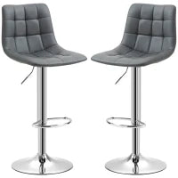 Set 2 Sgabelli da Bar Girevoli in Similpelle con Schienale e Poggiapiedi, 42x45x89-110cm, Grigio