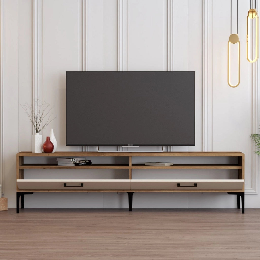 Cantoira, Mobile Porta tv 2 Ripiani, 180x47x35h cm Bianco Crema