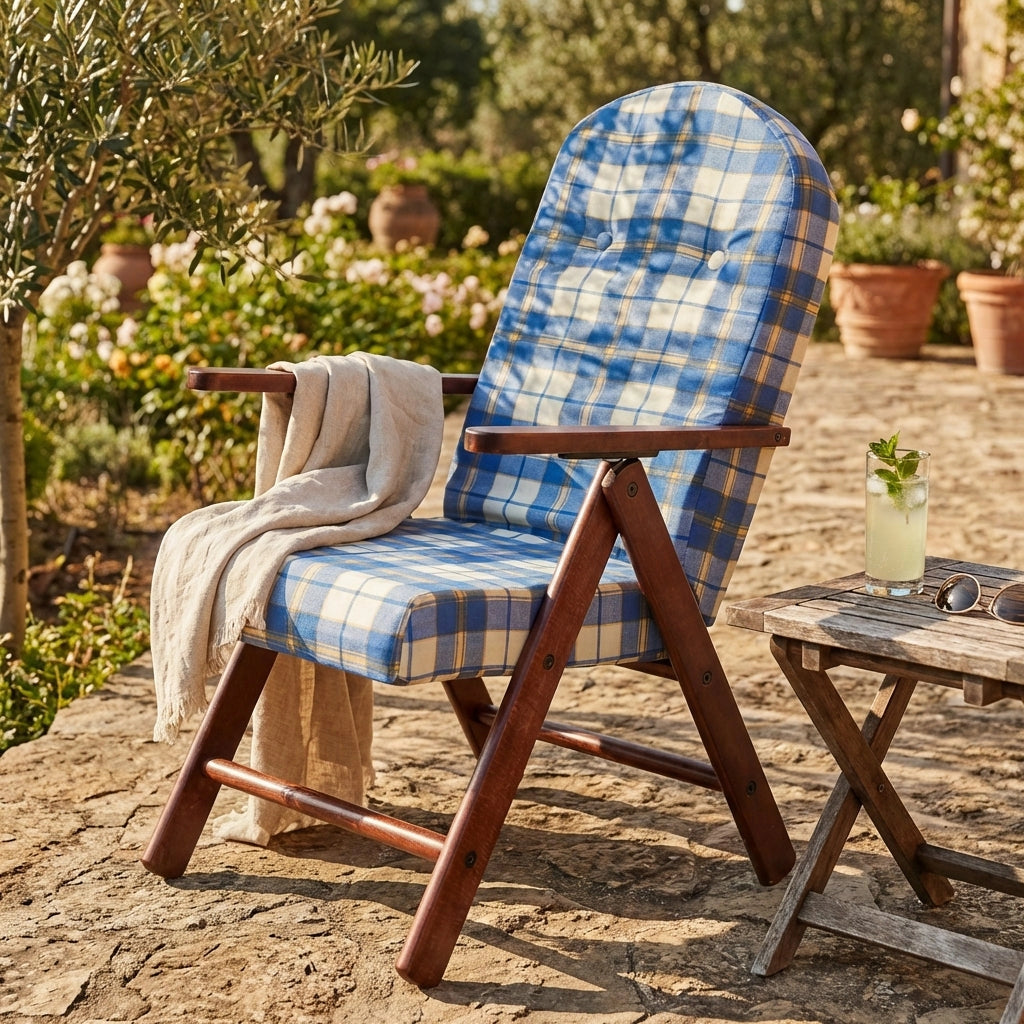 Poltrona Sdraio 4 posizioni con cuscino in Cotone Legno cm 61x75x110 - BURT