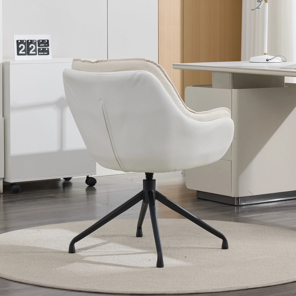 Sedia girevole in similpelle con seduta ergonomica e base metallica beige per soggiorno camera da letto e ufficio