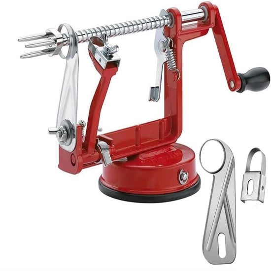 Spazzola e Spremifrutta - Manicotto Resistentente all'Ossidazione - Con Lame in Acciaio Inossidabile e Beccuccio - Adatto anche per Patate - Rosso - 1 Pezzo