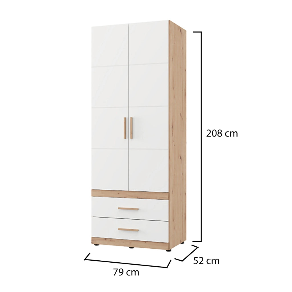 Armadio Camera da Letto Tilcara, Guardaroba 2 Ante Appendiabiti, 79x208h cm Bianco Opaco