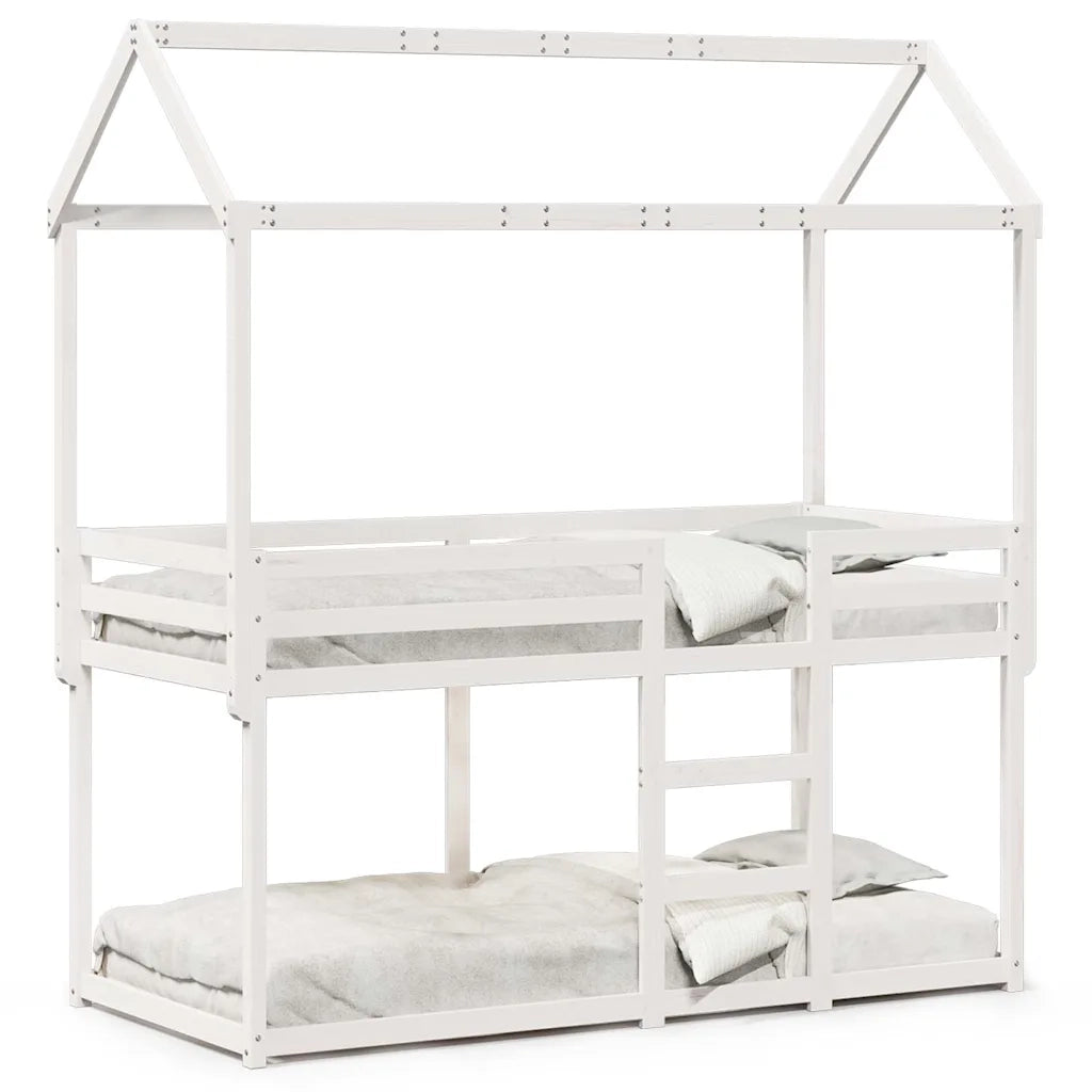 Letto singolo | Letto per adulti | Letto a Castello con Tetto Bianco 80x200 cm Legno Massello Pino