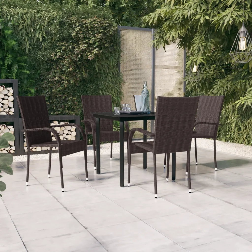 Set da Pranzo da Giardino 5 pz | Set Salotto da Giardino Marrone e Nero