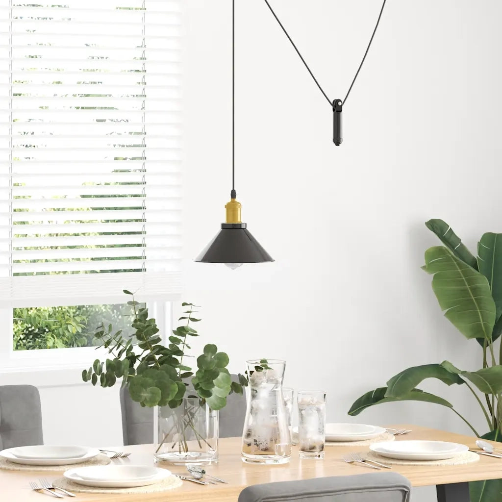 Lampada a Sospensione Regolabile E27 Nero Lucido ?22 cm Metallo CFW5282380